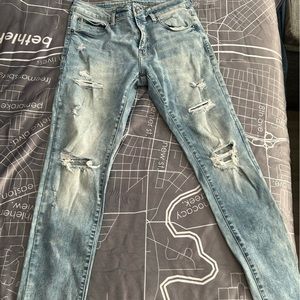 American Eagle Skinny Ripped Jeans, 31 X 32, Light Wash